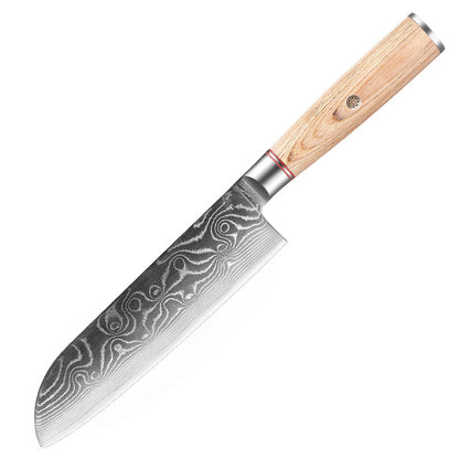 Blonde Series 7-Inch Santoku Knife, Damascus Steel, Wood