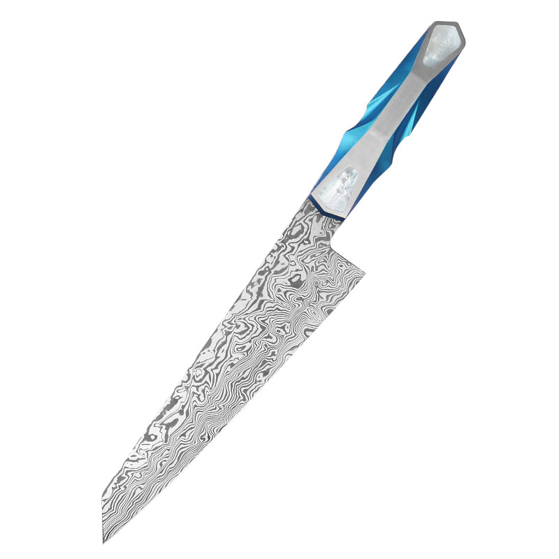 LAMBO FUTURISM Kitchen Chef's Knife, Damasteel Powder Steel, Titanium&Mother of Pearl