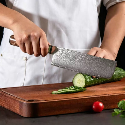 8-Inch Nakiri Knife, Damascus Steel, Resin