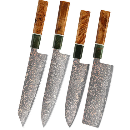 Copper Damascus Series Japanese Kitchen Knife, Stable Wood