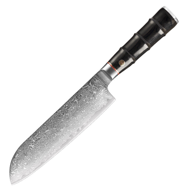 Bamboo Series 7-Inch Santoku Knife, Damascus Steel, Wood