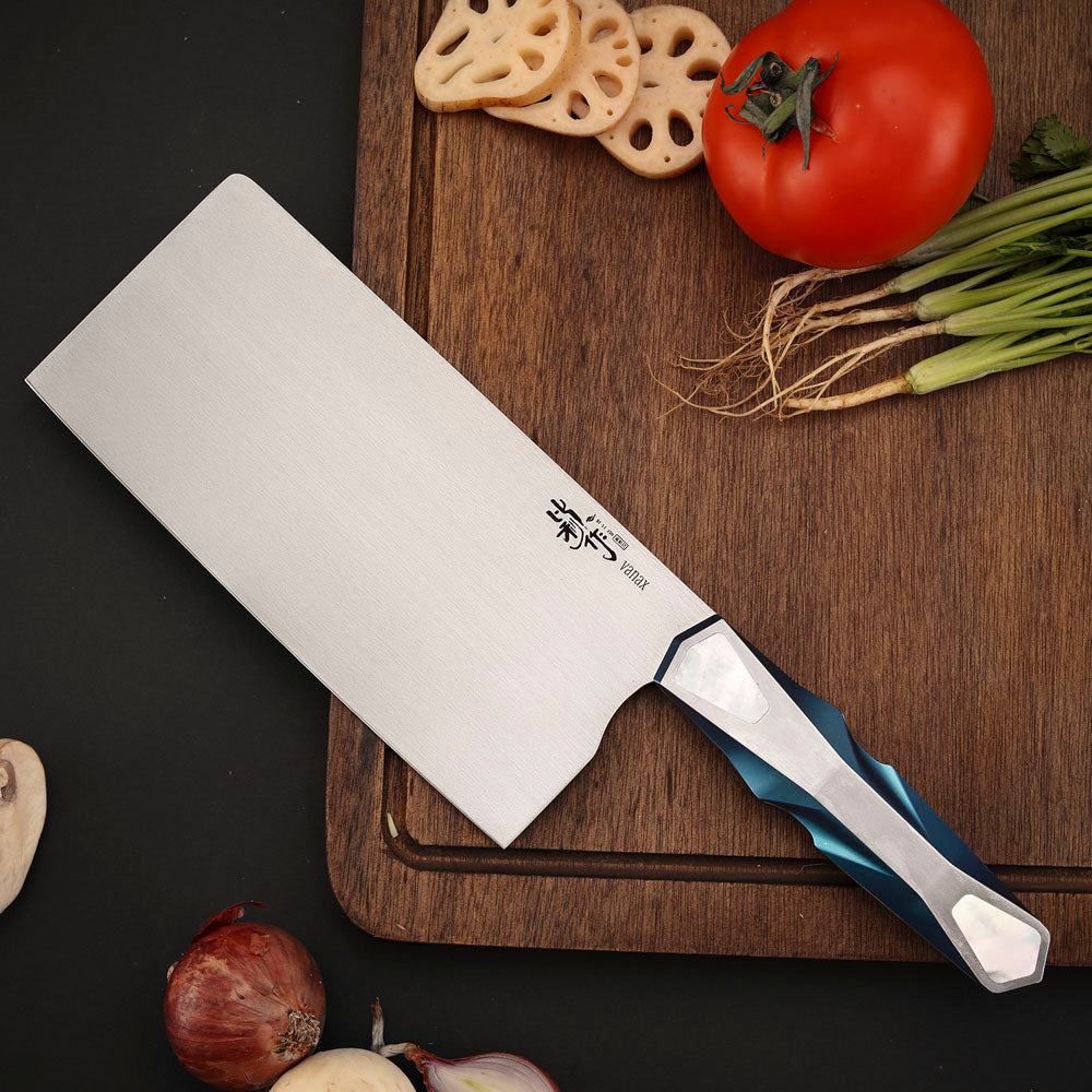 Custom Kitchen Cleaver Knife, Vanax Superclean Steel, Titanium