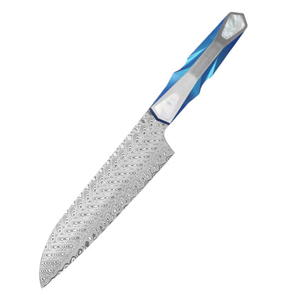 LAMBO FUTURISM Kitchen Chef's Knife, Damasteel Powder Steel, Titanium&Mother of Pearl