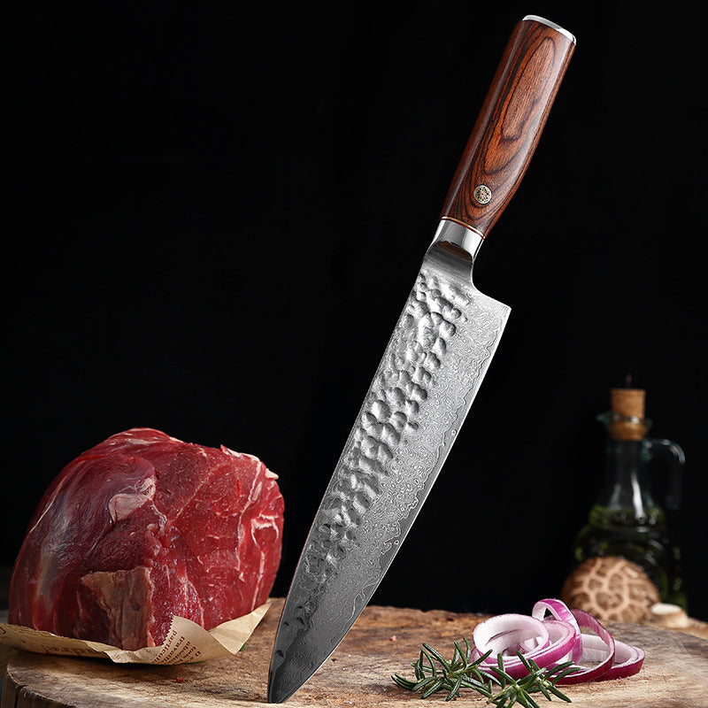 L Series 7.8-Inch Chef Knife, Damascus Steel, Wood, Red