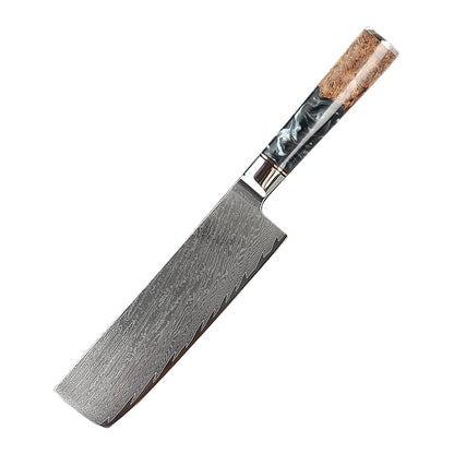 8-Inch Nakiri Knife, Damascus Steel, Resin