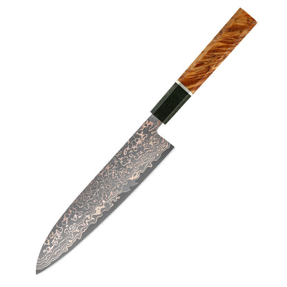 Copper Damascus Series Japanese Kitchen Knife, Stable Wood