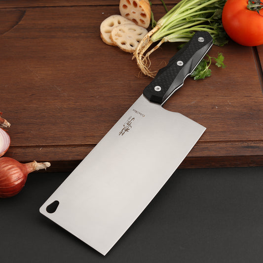 7 Inch Chinese Cleaver Knife, CobalMax Steel, Carbon Fiber Handle