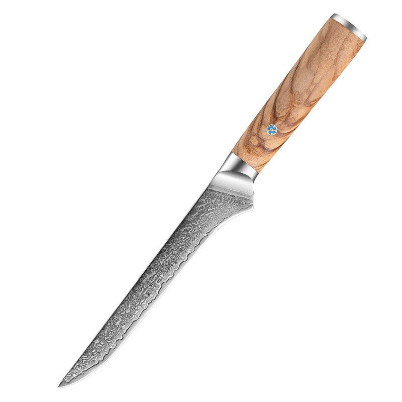 High Carbon Damascus Japanese Kitchen Knife Set, Olive Wood