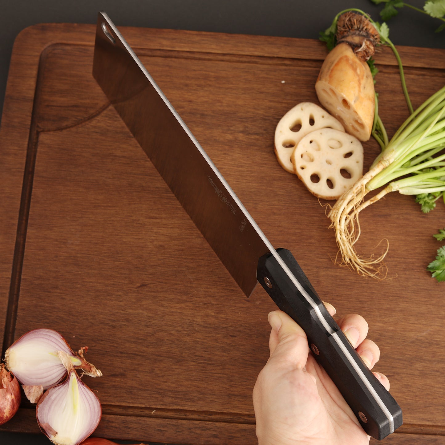 7 Inch Chinese Cleaver Knife, CobalMax Steel, Carbon Fiber Handle