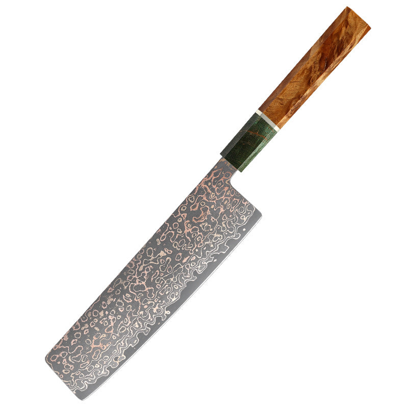 Copper Damascus Series Japanese Kitchen Knife, Stable Wood