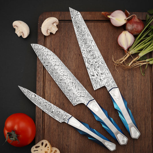 Custom Kitchen Chef's Knife, Damasteel Powder Steel, Titanium&Mother of Pearl