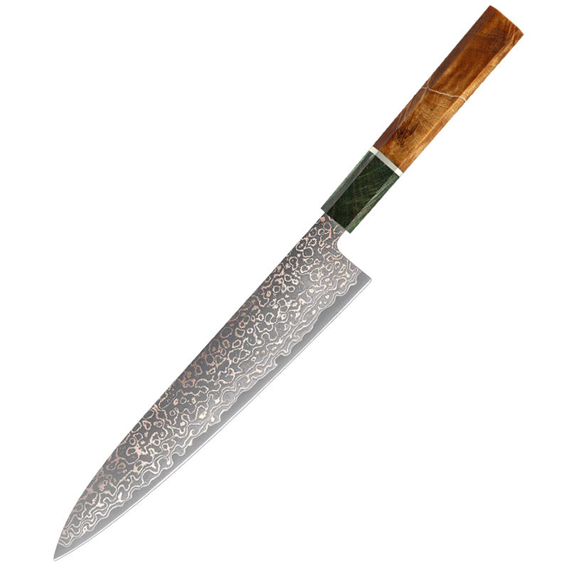 Copper Damascus Series Japanese Kitchen Knife, Stable Wood