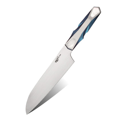 Custom Kitchen Santoku Knife, Vanax Superclean Steel, Titanium