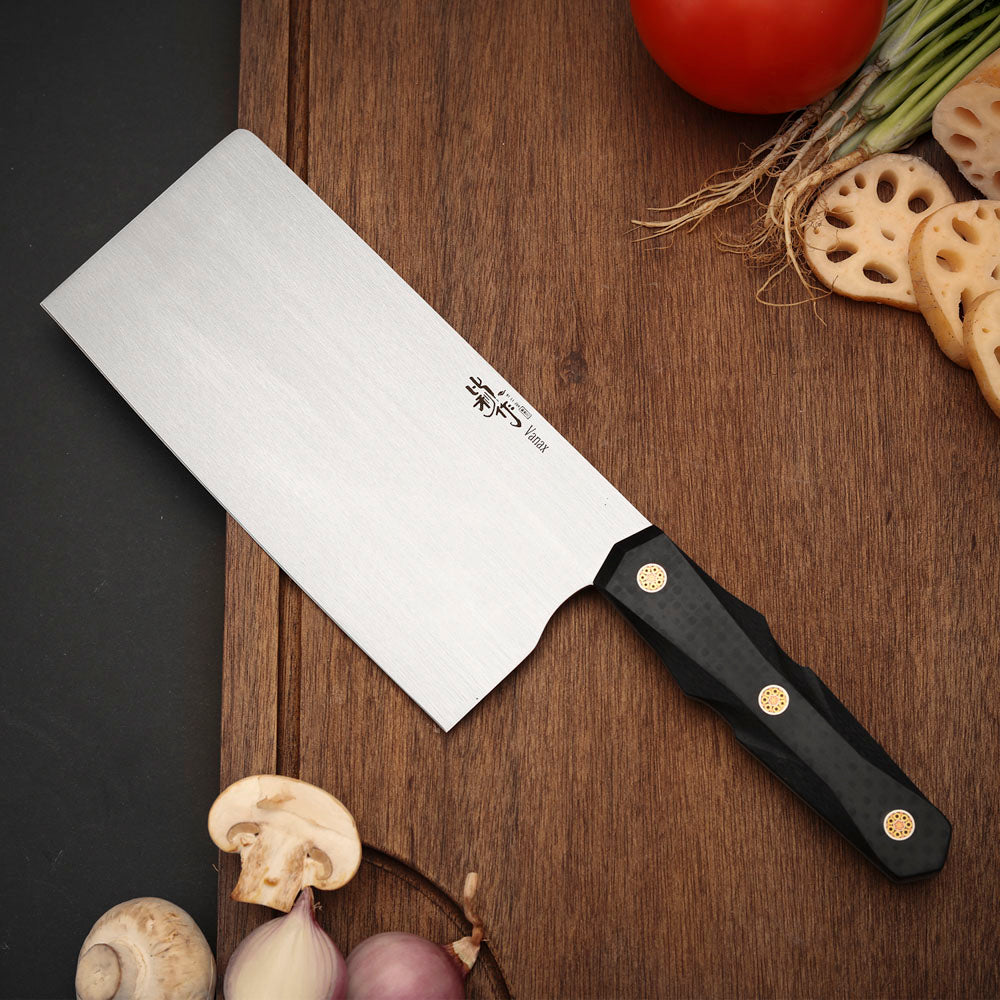 7" Vanax Steel Kitchen Chopping Knife Carbon Fiber