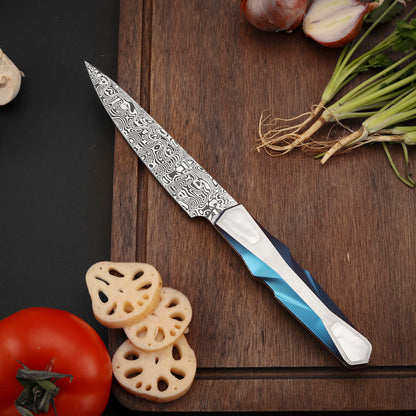 Custom 5-Inch Utility Knife, Damasteel Powder Steel, Titanium&Mother of Pearl