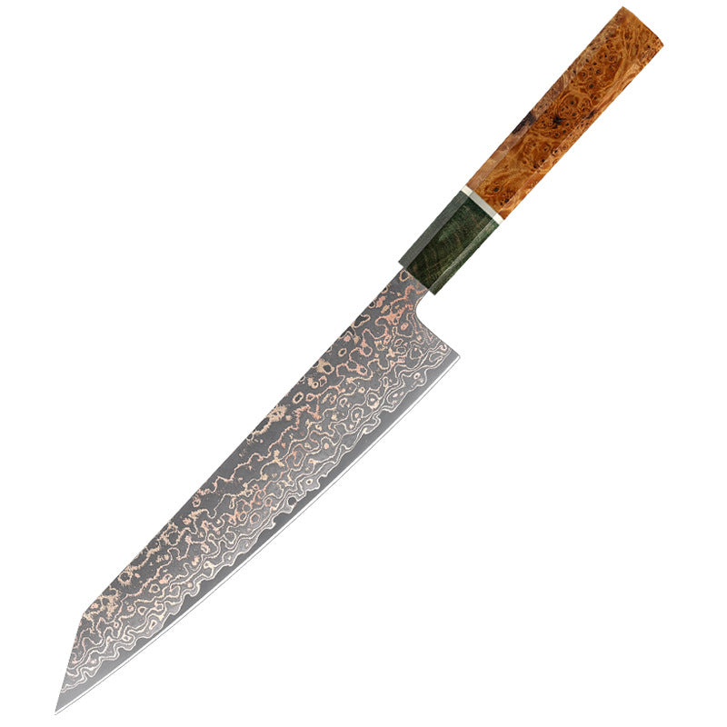 Copper Damascus Series Japanese Kitchen Knife, Stable Wood