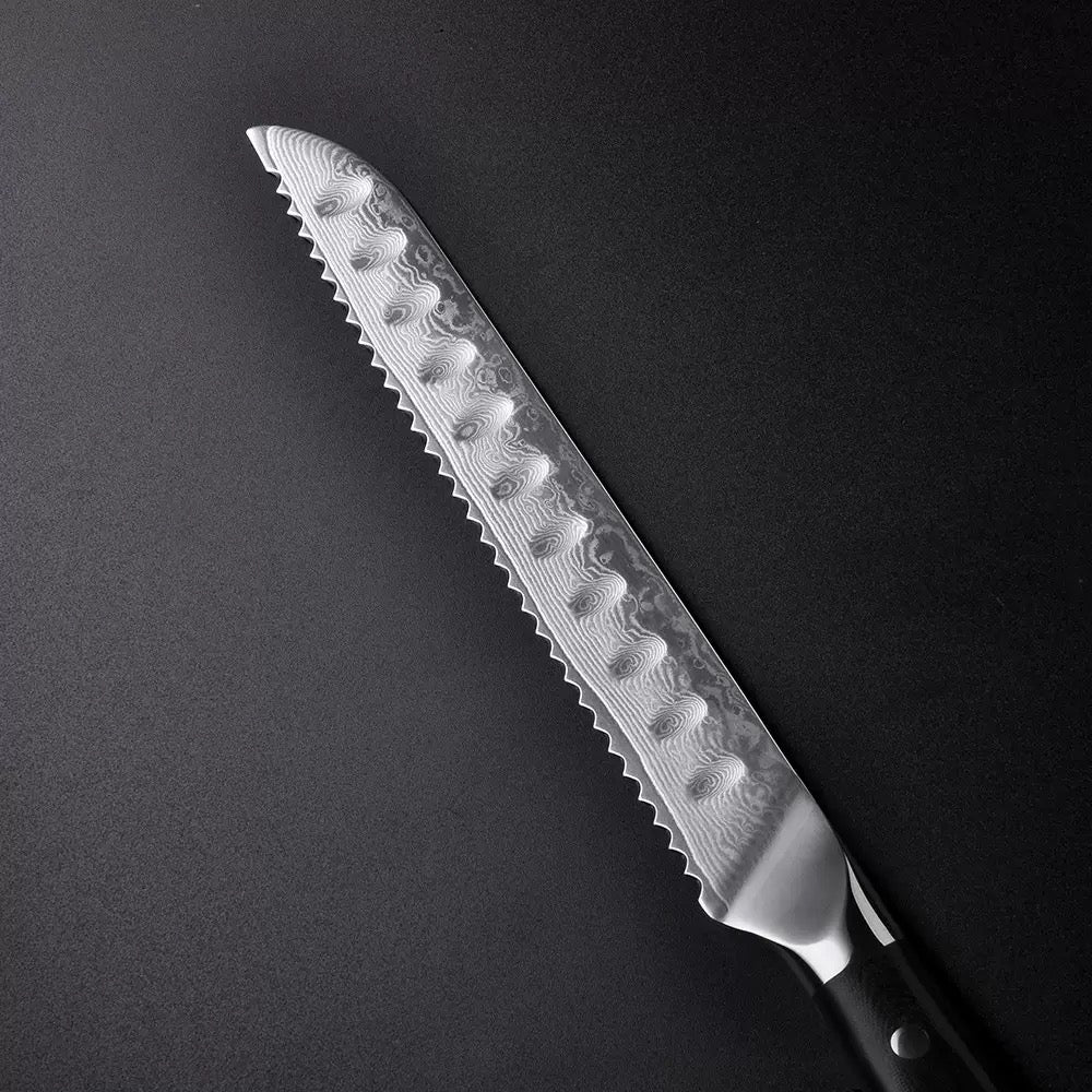Cuchillo japonés para pan de Damasco de 8 "con mango de cáscara de trigo