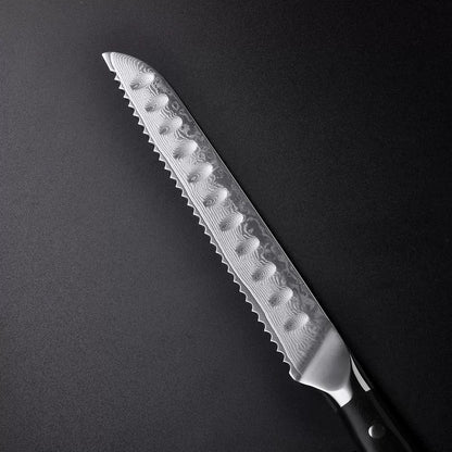 Cuchillo japonés para pan de Damasco de 8 "con mango de cáscara de trigo