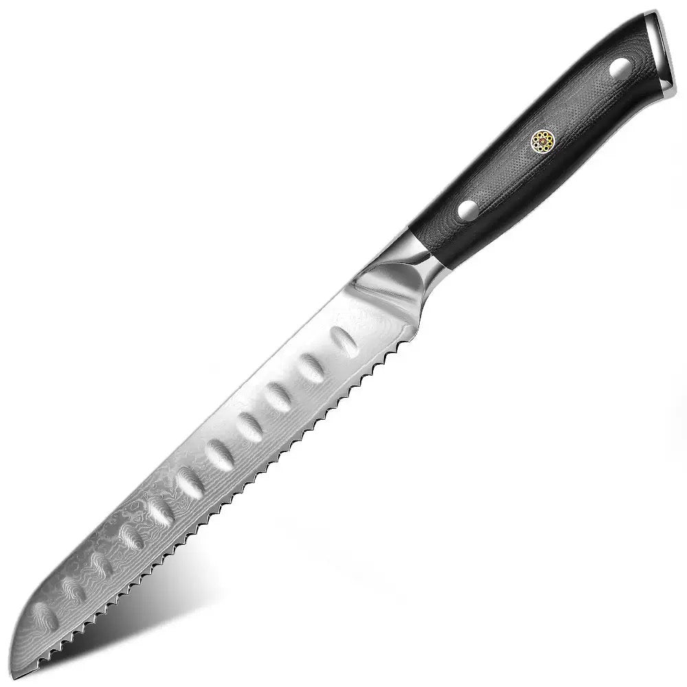 Cuchillo japonés para pan de Damasco de 8 "con mango de cáscara de trigo