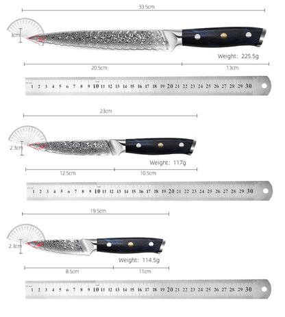 5-teiliges Damastmesser-Set mit Full Tang G10 Griff