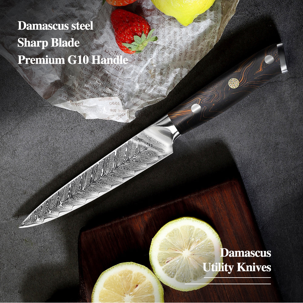 5-Inch Utility Knife, Damascus Steel, G10