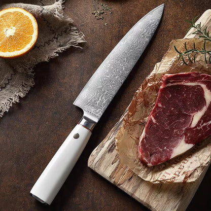 T Series 7.8-Inch Chef Knife, Damascus Steel, ABS, White
