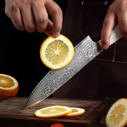 T Series 7.8-Inch Chef Knife, Damascus Steel, ABS, White