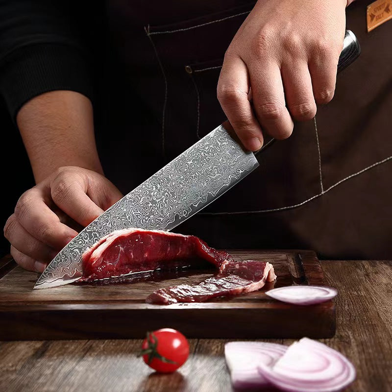 T Series 7.7-Inch Chef Knife, Damascus Steel, Wood