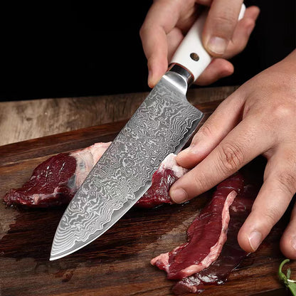 T Series 7.8-Inch Chef Knife, Damascus Steel, ABS, White