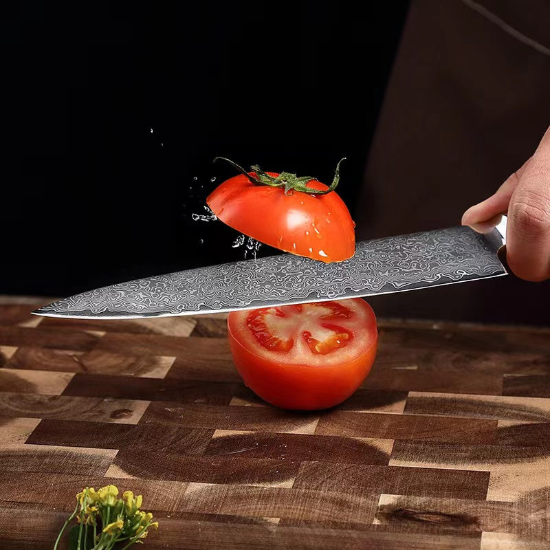 T Series 7.7-Inch Chef Knife, Damascus Steel, Wood
