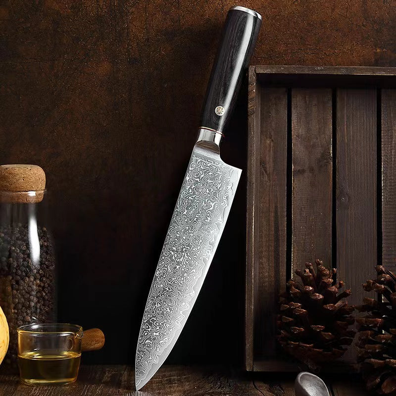 T Series 7.7-Inch Chef Knife, Damascus Steel, Wood