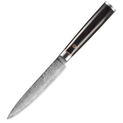 T Series 5-Inch Utility Knife, Damascus Steel, Wood, Black
