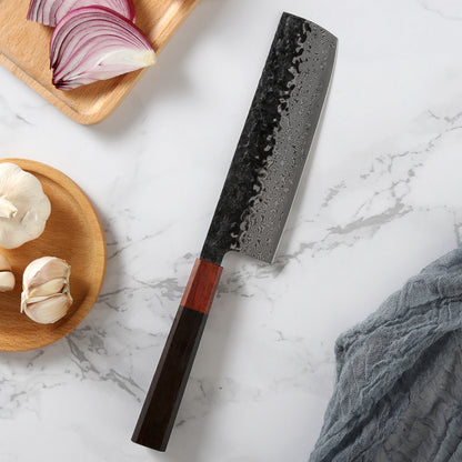 6.7-Inch Japanese Nakiri Knife, Damascus Steel, Ebony