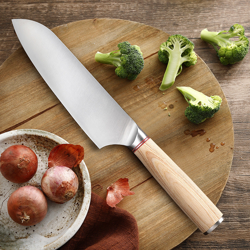 Blonde Series 7-Inch Santoku Knife, German 1.4116 Steel, Wood