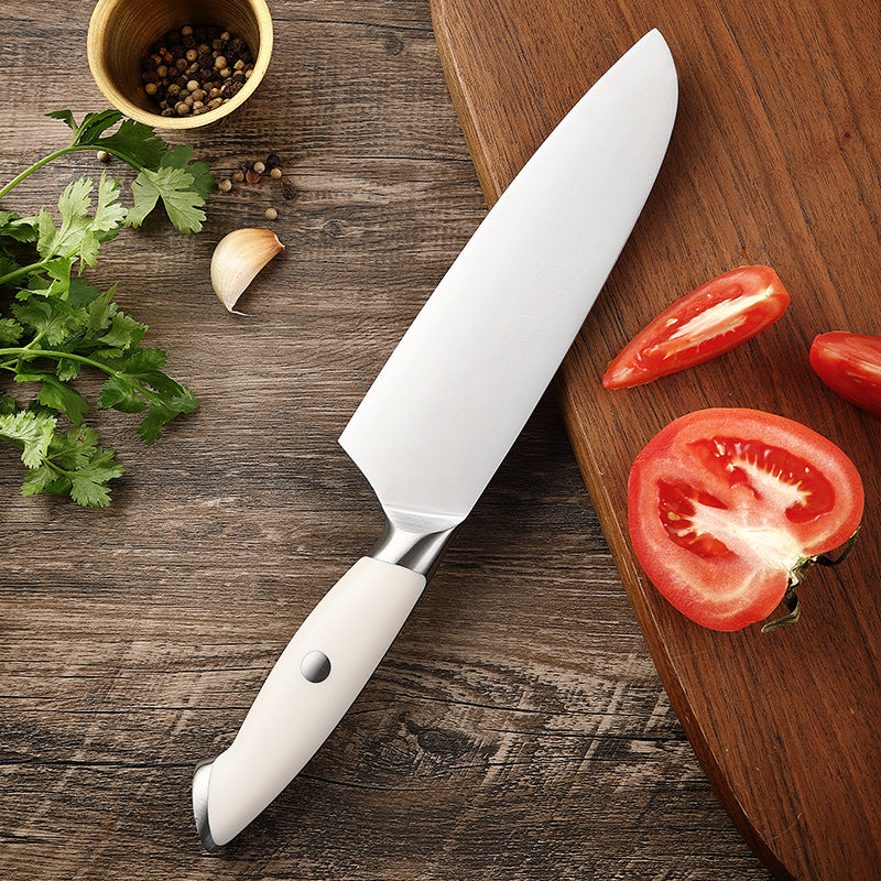 Creme White Series 7-Inch Santoku Knife, German 1.4116 Steel, ABS