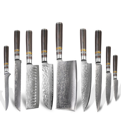 9-Pieces Knife Set, Damascus Steel, Resin
