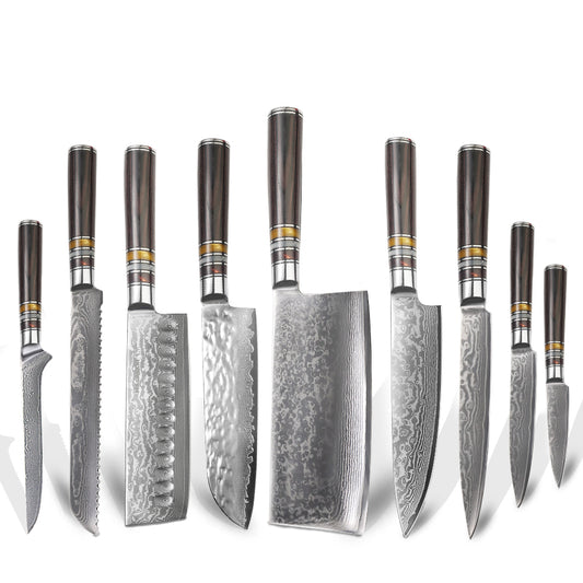 9-Pieces Knife Set, Damascus Steel, Resin