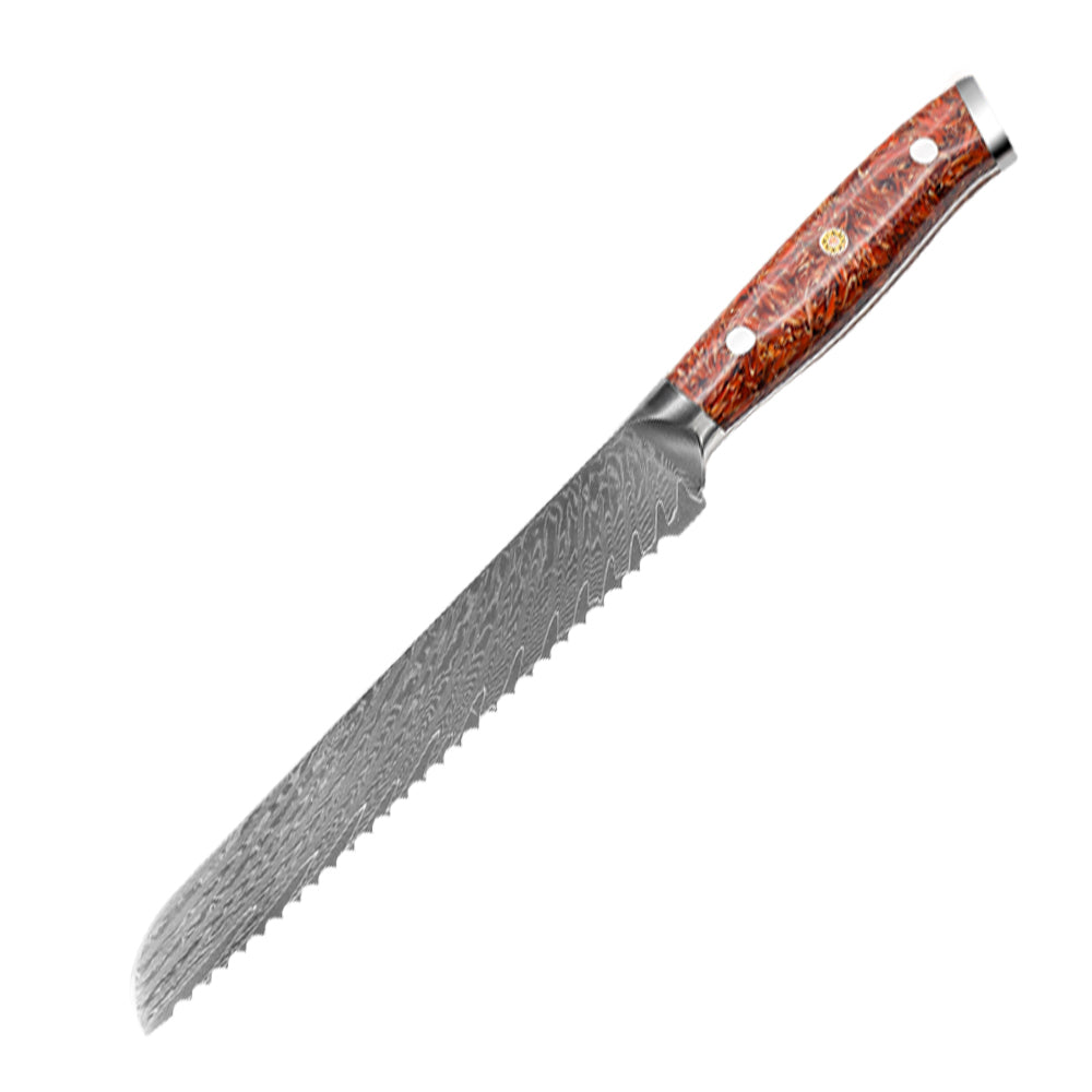 Cuchillo japonés para pan de Damasco de 8 "con mango de cáscara de trigo