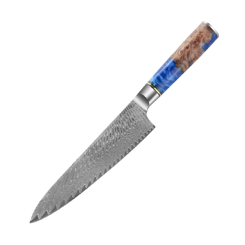 8" Blaues Damast-Kochmesser mit Harzgriff