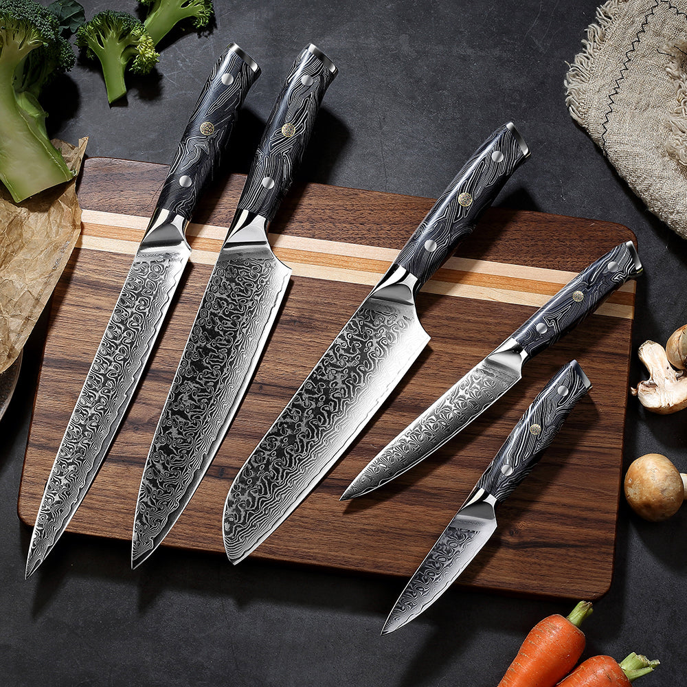 5-Pieces Knife Set, Damascus Steel, G10