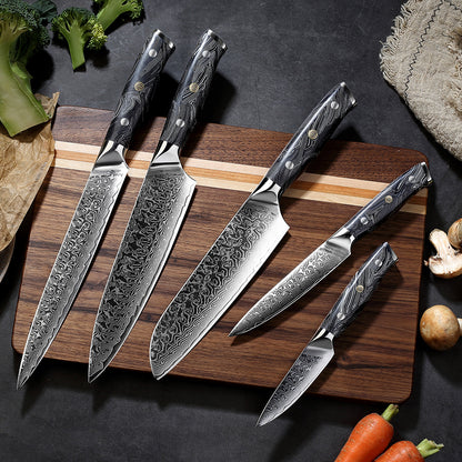 5-Pieces Knife Set, Damascus Steel, G10
