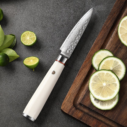 T Series 3.5-Inch Paring Knife, Damascus Steel, ABS, White