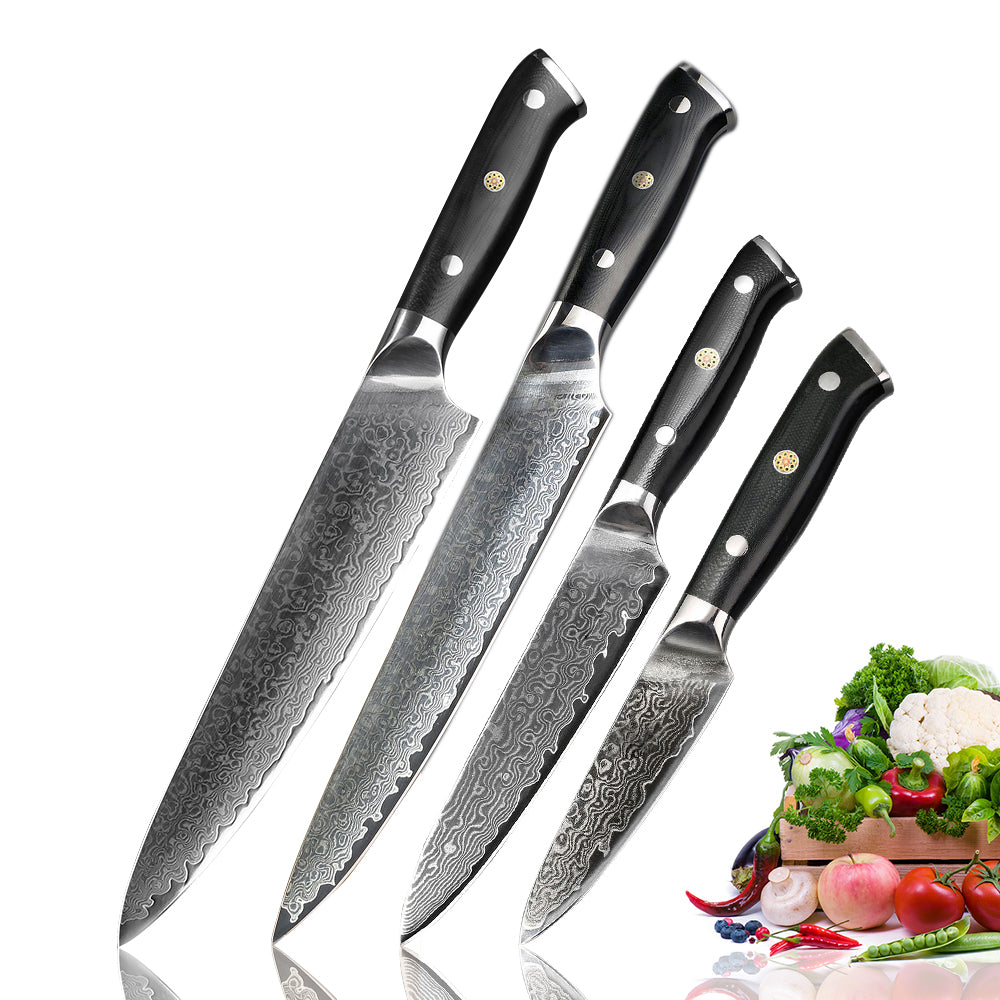 Classic 4-Pieces Knife Set, Damascus Steel, G10
