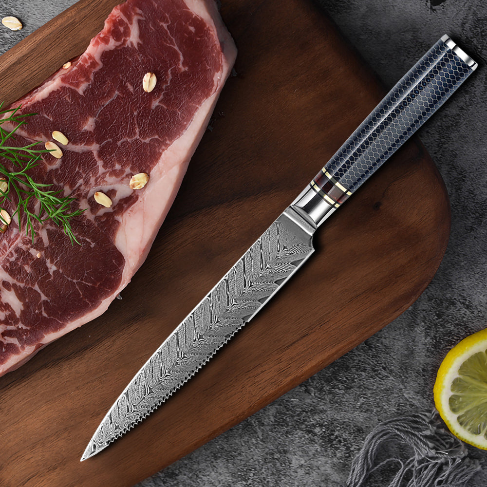 Patrón de espiga de cuchillo de filete de acero de Damasco VG10 de 5 "