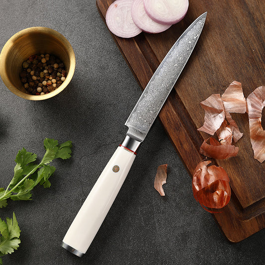 T Series 5-Inch Utility Knife, Damascus Steel, ABS, White
