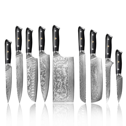 9-teiliges VG10 Damaskus-Küchen-Kochmesser-Set