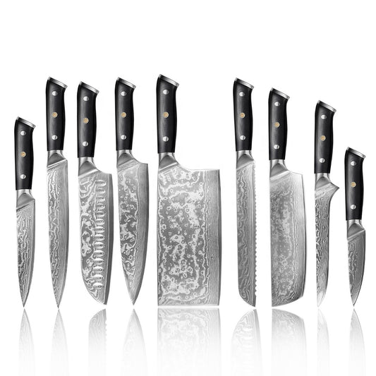 Juego de cuchillos de cocina para chef de 9 piezas VG10 Damasco