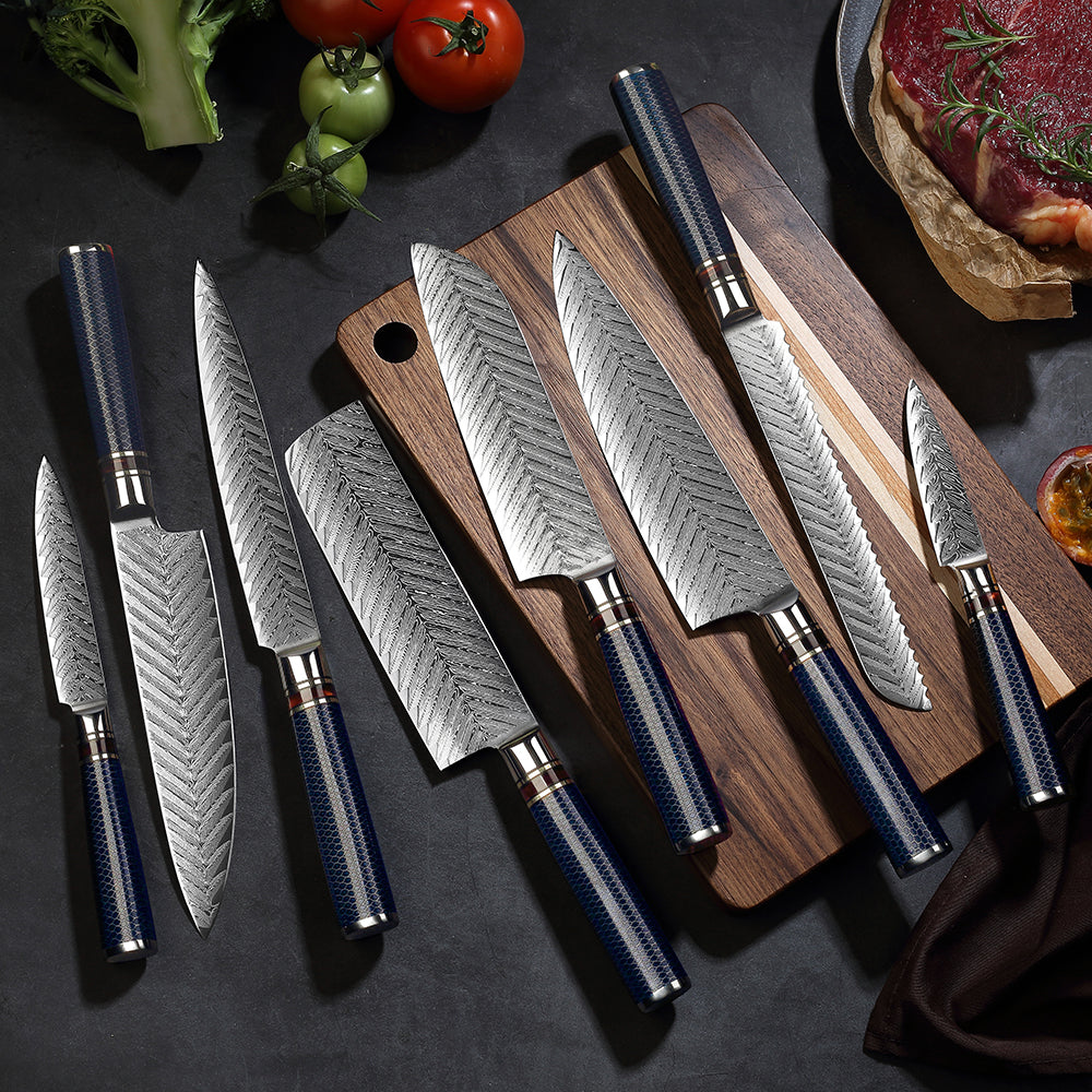8-Pieces Knife Set, Damascus Steel, Resin