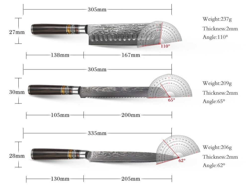 9-Pieces Knife Set, Damascus Steel, Resin