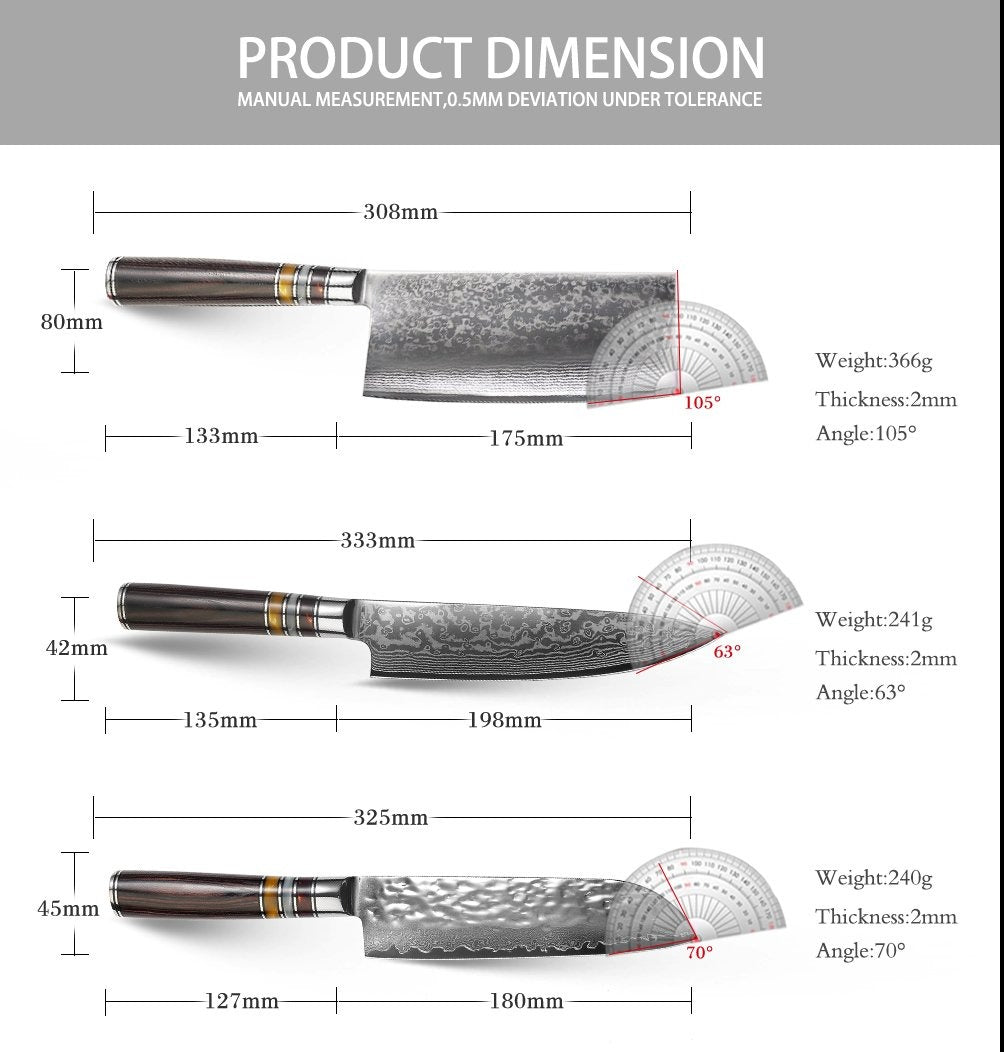 9-Pieces Knife Set, Damascus Steel, Resin